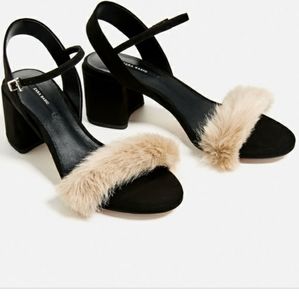 Zara Vamp Faux Fur Heeled Sandals